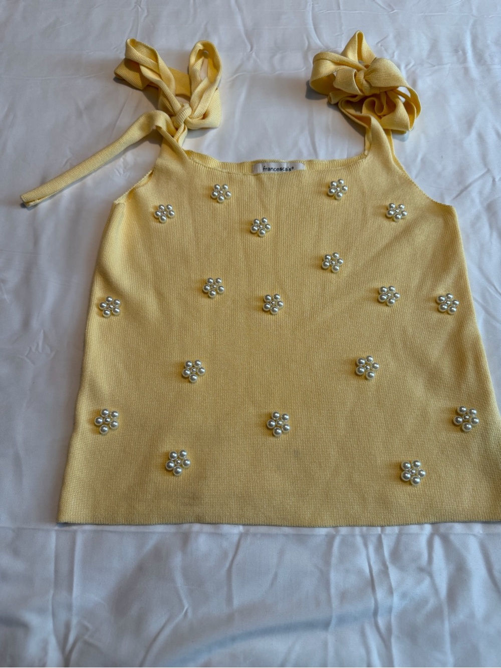 Francesca's Collections Yellow Pearl Flower Tie-Shoulder Kids Dress